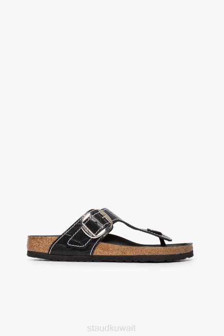 BIRKENSTOCK + STAUD 42R0930 صندل الجيزة نحيف تمساح أسود منقوش أحذية
