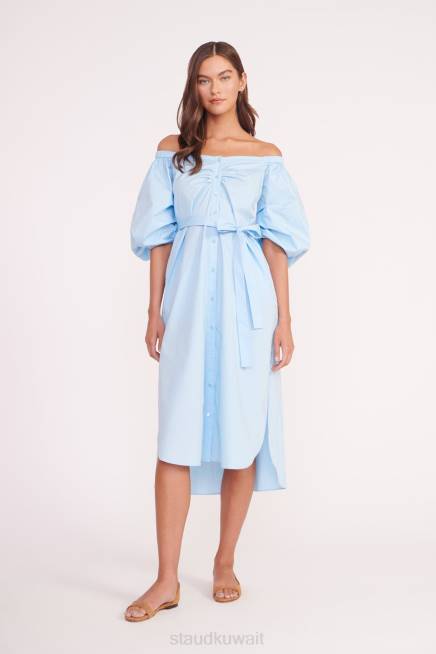 STAUD 42R0107 فستان ريس نحيف الأزرق الفرنسي ملابس