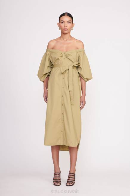 STAUD 42R0109 فستان ريس نحيف الكاكي ملابس