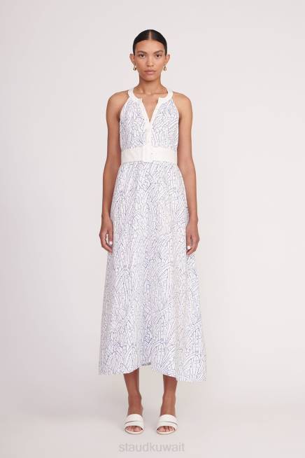 STAUD 42R0111 فستان ليزيت نحيف النخيل الأزرق ملابس