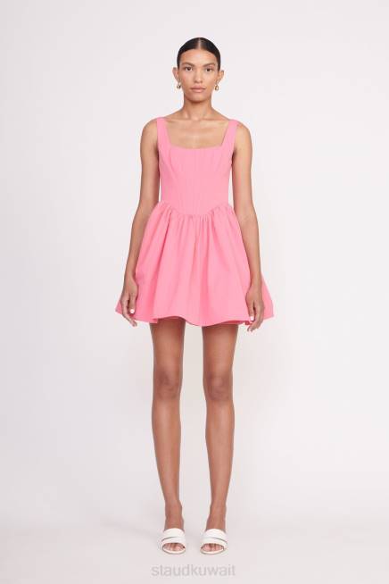 STAUD 42R0151 فستان المناظر الطبيعية نحيف الوردي المرجاني ملابس