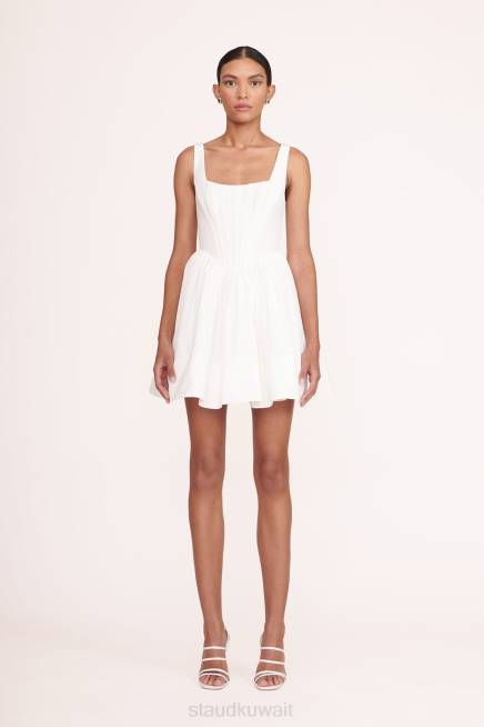 STAUD 42R0154 فستان المناظر الطبيعية نحيف أبيض ملابس
