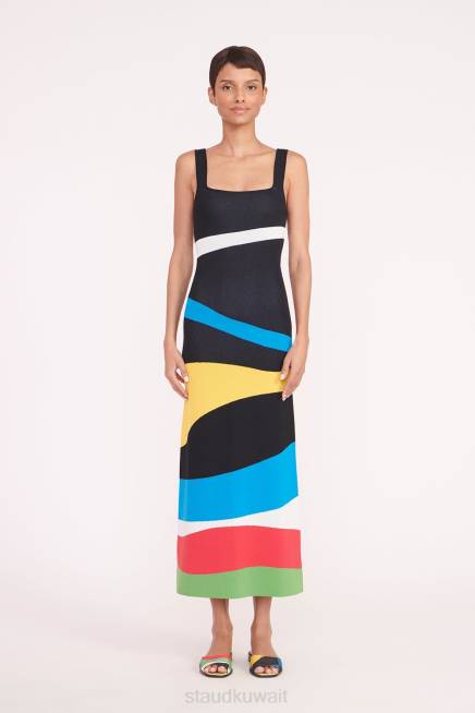 STAUD 42R018 فستان كاتي نحيف موجة الرخام ملابس