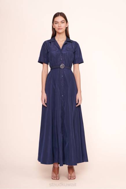 STAUD 42R0232 فستان قميص دوامة نحيف القوات البحرية ملابس