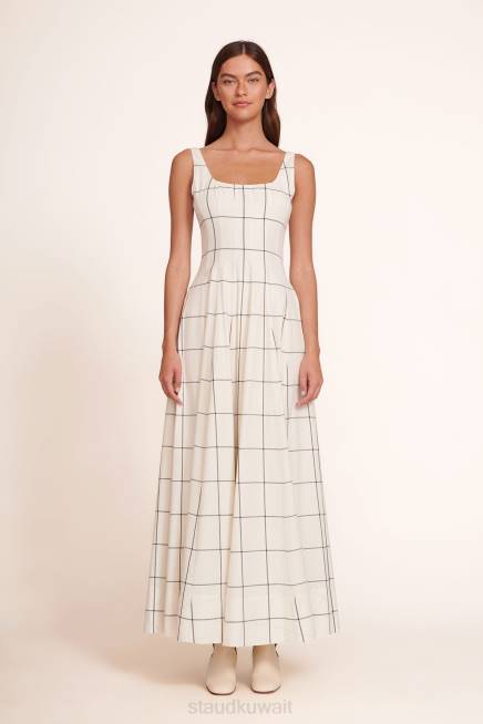 STAUD 42R0247 فستان ماكسي ويلز نحيف نافذة العاج ملابس