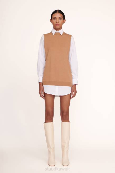 STAUD 42R0293 فستان السرخس نحيف تان وايت ملابس