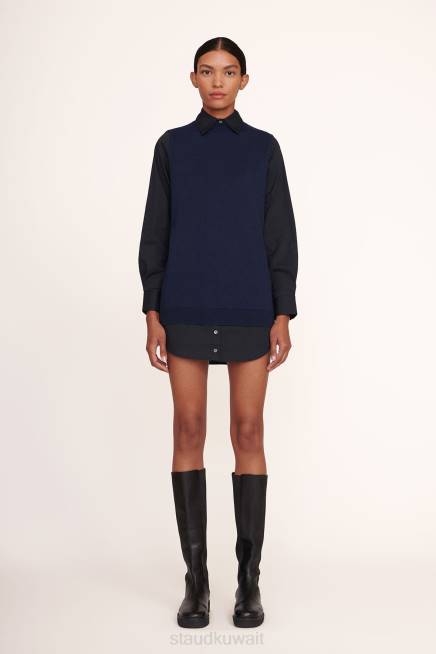 STAUD 42R0294 فستان السرخس نحيف الأسود الداكن ملابس