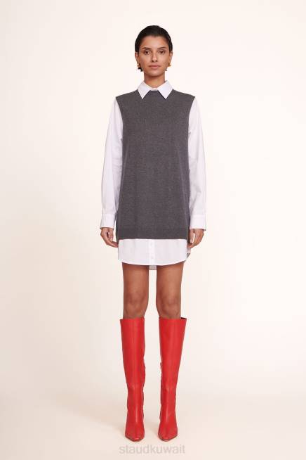 STAUD 42R0295 فستان السرخس نحيف أبيض رمادي ملابس