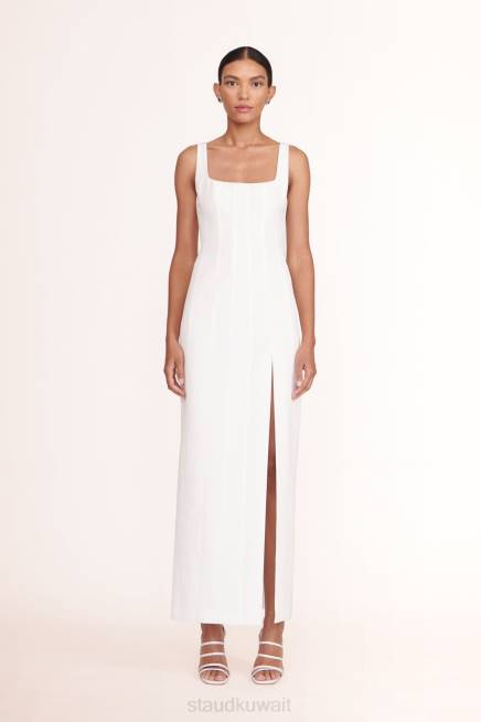 STAUD 42R0307 فستان بورتريه نحيف أبيض ملابس