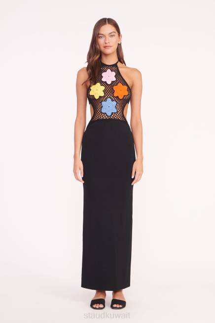 STAUD 42R032 فستان جاكلين نحيف وطي الأسود ملابس