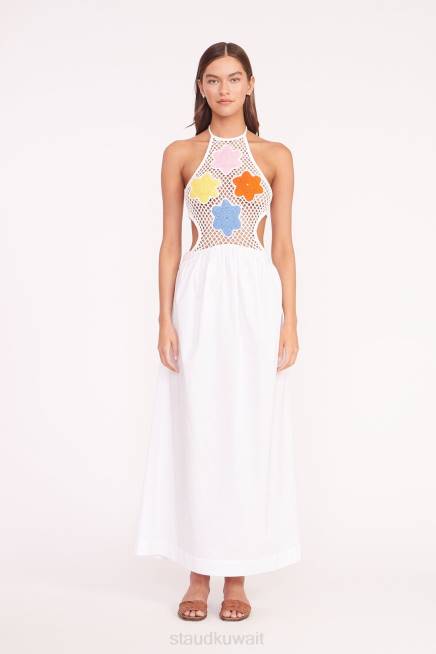 STAUD 42R038 فستان كايلي نحيف وطي الأبيض ملابس