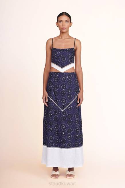 STAUD 42R0491 تنورة كاثلين نحيف الدوامة البحرية البيضاء ملابس