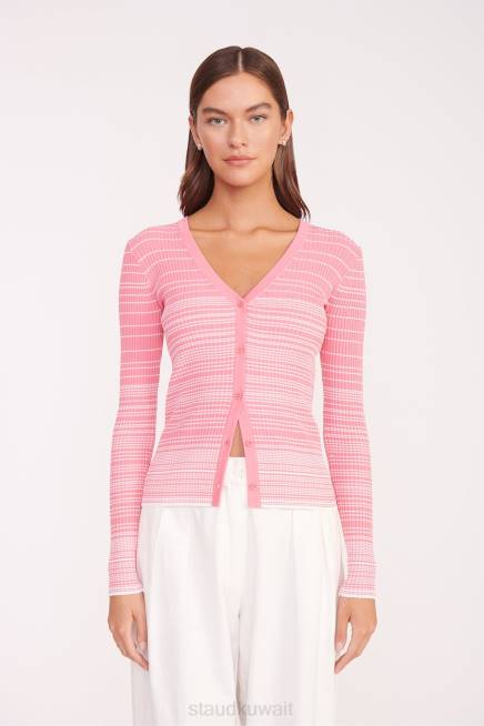 STAUD 42R0571 سترة البضائع نحيف المرجان الوردي الأبيض ملابس