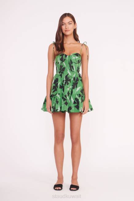 STAUD 42R064 فستان ميني لاندري نحيف المروحة الخضراء ملابس