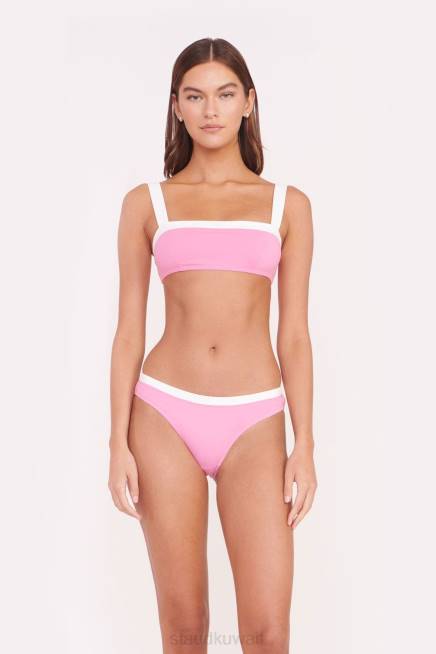 STAUD 42R0643 ليف أعلى بيكيني نحيف المرجان الوردي الأبيض ملابس