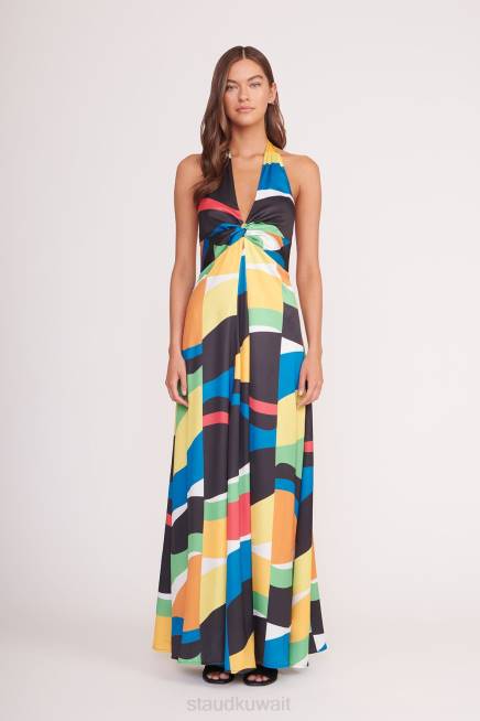 STAUD 42R068 فستان جينيفر نحيف موجة الرخام ملابس