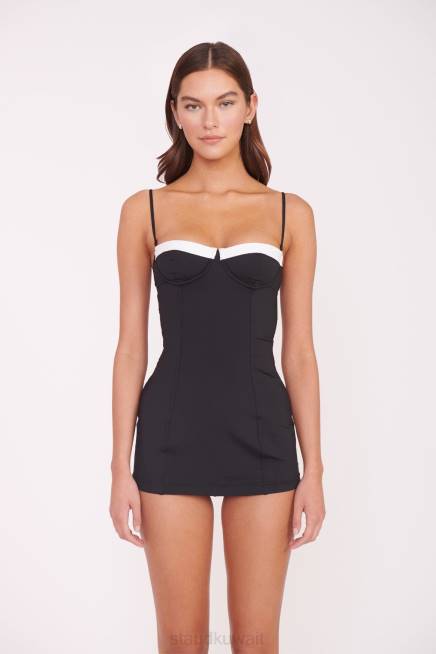 STAUD 42R0689 فستان سباحة مايف نحيف أسود أبيض ملابس