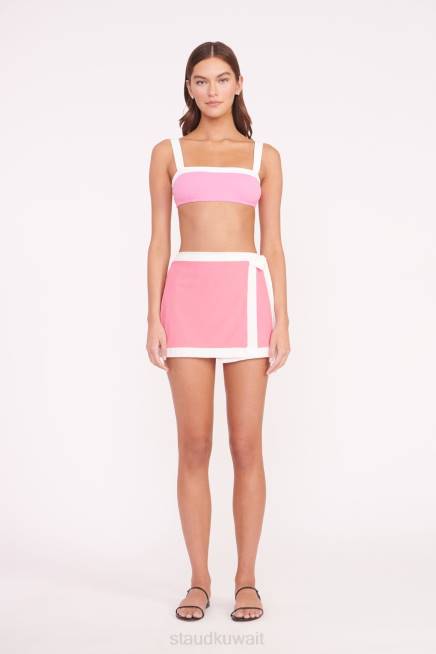 STAUD 42R0734 غريتشن التفاف تغطية التنورة نحيف المرجان الوردي الأبيض ملابس