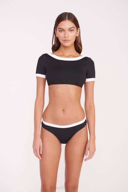 STAUD 42R0749 توب بيكيني بأكمام قصيرة زنبق نحيف أسود أبيض ملابس